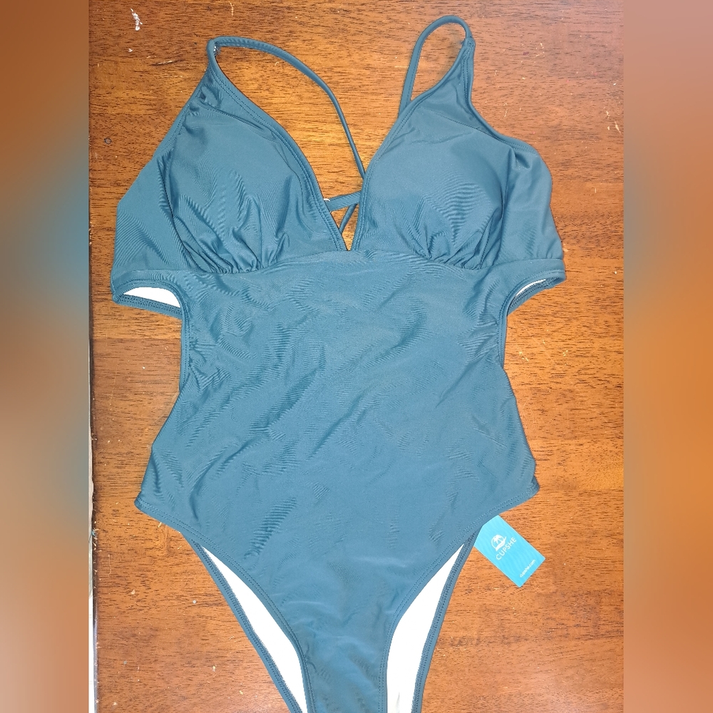 Cupshe Swimsuit One Piece Deep Blue Crossback Size L